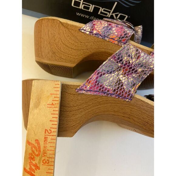 Dansko Heels 2 Buckles size 38 Purple Pink Animal Print USA 7 - Picture 3 of 7